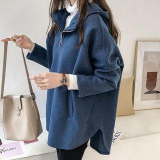 Plain Loose Fit Slit Zip Up Hoodie