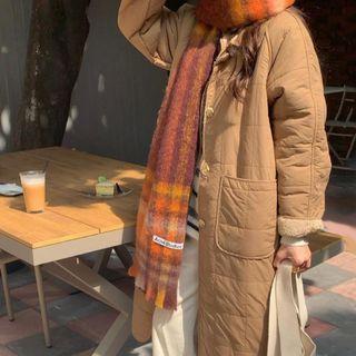 Padded Button-up Long Coat Khaki - One Size