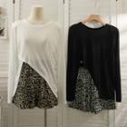 Set: Asymmetrical Sheer Light T-shirt + Leopard-print High-waist Shorts