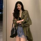 Applique Button Jacket Army Green - One Size