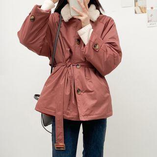 Fleece-collar Padded Buttoned Jacket