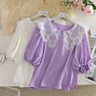 Doll Collar Lace Chiffon Puff-sleeved Top