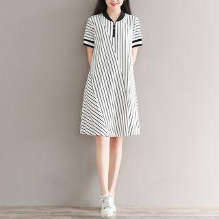 Pinstripe Short-sleeve T-shirt Dress