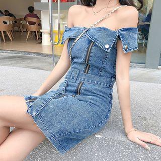 Off-shoulder Denim Mini Pencil Dress