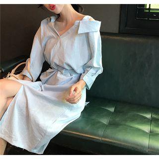 Plain V-neck Shirtdress