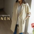 Tab-sleeve Linen Blend Coat