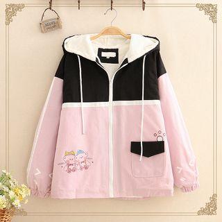 Color-block Fleece-lined Hood Jacket