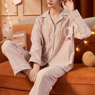 Loungewear Set : Long-sleeve Lace Heart Top + Pants