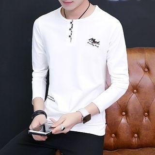 Dog Embroidered Long-sleeve Henley