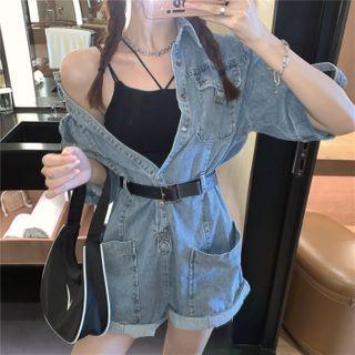 Short-sleeve Denim Collared Romper