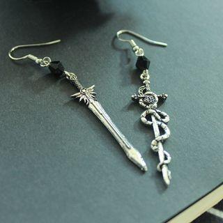 Sword Asymmetrical Alloy Dangle Earring 1 Pair - Silver - One Size