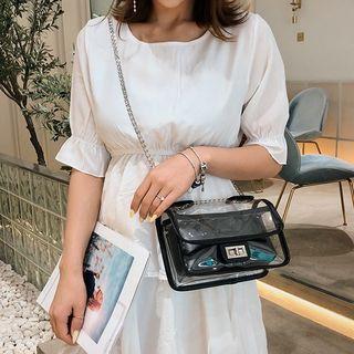 Clear Panel Crossbody Bag + Faux Leather Push Button Bag