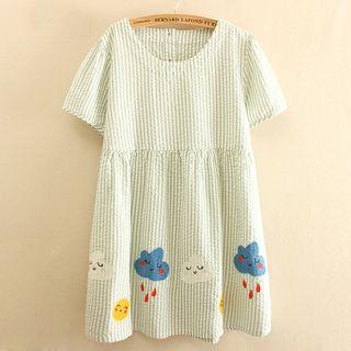 Cloud Applique Striped Short-sleeve A-line Dress