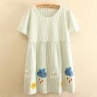 Cloud Applique Striped Short-sleeve A-line Dress