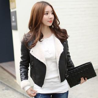 Collarless Faux-shearling Jacket