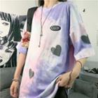 Couple Matching Short-sleeve Heart Tie-dye Print T-shirt