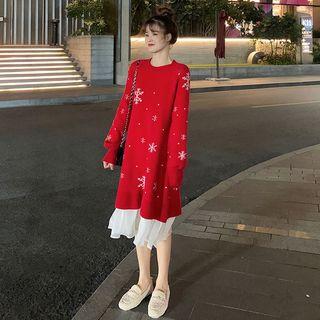 Paneled Snowflake Print Sweater Dress