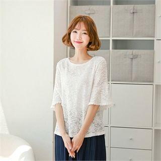 Drop-shoulder Sheer Lace Top