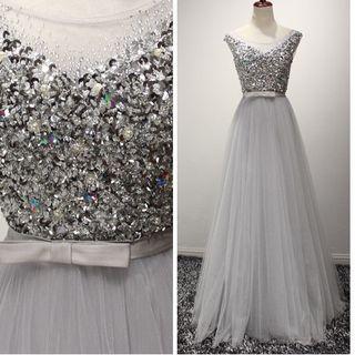 Embellished Sleeveless A-line Mesh Evening Gown