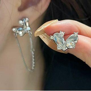 Rhinestone Asymmetrical Earrings 1 Pair - Stud Earring - Sliver - One Size