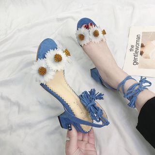 Chunky Heel Flower Accent Sandals