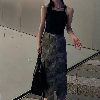 Camouflage Print Maxi Cargo Skirt
