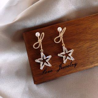 Faux Pearl Alloy Knot Rhinestone Star Dangle Earring 1 Pair - As Shown In Figure - One Size