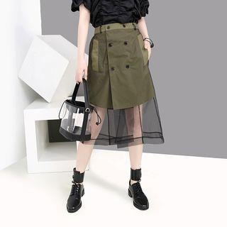 High-waist Mesh-overlay Skirt