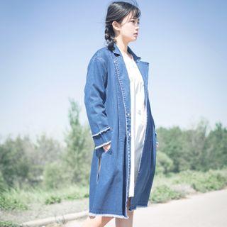 Denim Buttoned Coat Dark Blue - One Size