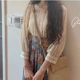 3/4-sleeve Lace Top / Camisole Top / Floral Skirt / Set