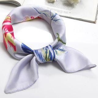 Patterned Scarf White & Navy Blue & Pink - One Size