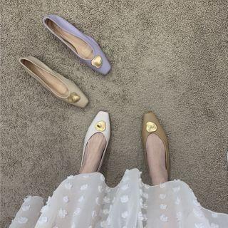 Square-toe Buckled Faux-leather Flats