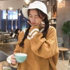 Color-block Off-shoulder Loose-fit Sweater