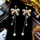 Alloy Bow Faux Pearl Fringed Earring 1 Pair - Pearl Rhinestone Butterfly - One Size