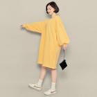 Puff-sleeve Slit-side Pullover Dress