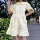 Balloon-sleeve Collared A-line Dress As Shown In Figure - One Size