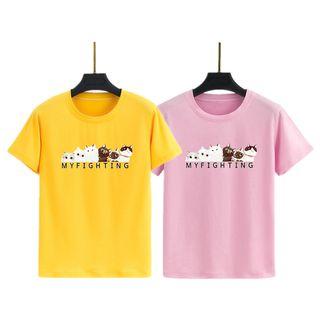 Couple Matching Short-sleeve Kitten Letter Print T-shirt