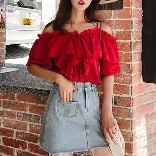 Cold Shoulder Short-sleeve Ruffled Blouse