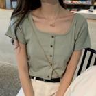 Square-neck Button-up T-shirt