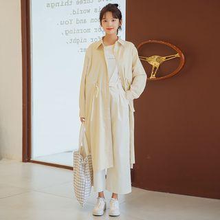 Long Buttoned Tie-waist Trench Coat