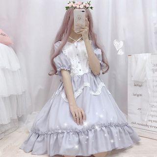 Short-sleeve Lace Trim A-line Dress / Long-sleeve Lace Trim A-line Dress