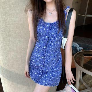 Sleeveless Single-breasted Floral Dress As Show In Figure - One Size