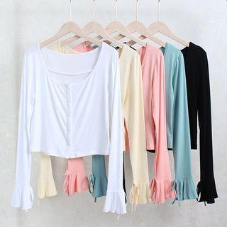 Flared-sleeve Button-up T-shirt