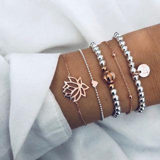 Set Of 5: Alloy Bracelet (various Designs) Ab106 - Gold - One Size