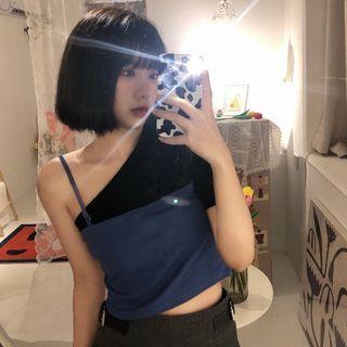 Asymmetrical Camisole Top Black & Blue - One Size