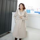 Hooded Wrap Coat With Sash Beige - One Size