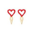 Fashion Simple Plated Gold Enamel Red Heart-shaped Geometric Earrings Golden - One Size