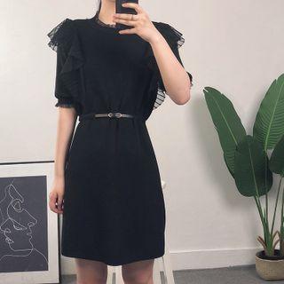 Elbow-sleeve Frill Trim Knit Dress
