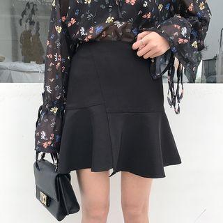 Tie-waist Plain Mermaid A-line Skirt