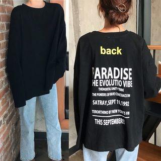Letter Print Long Sleeve T-shirt Black - One Size